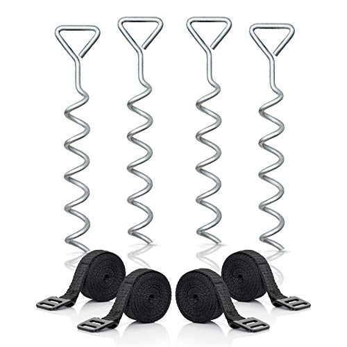 SkyBound Heavy Duty Trampoline Anchor Kit - Hot-Dipped Galvanization Gives Your Anchor Kits 8-10 Times Longer Rust Resistance and Lifespan Than Electro-Galvanization - Set of 4
